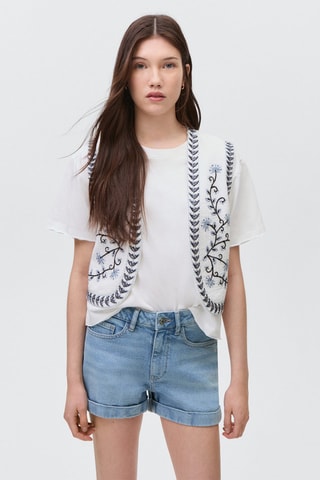 Short en jean à revers - Bleu clair