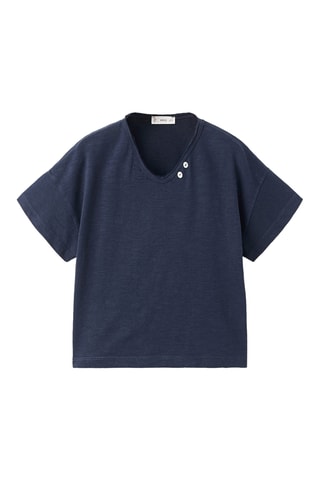 T-shirt détail de bouton en nacre - Bleu marine