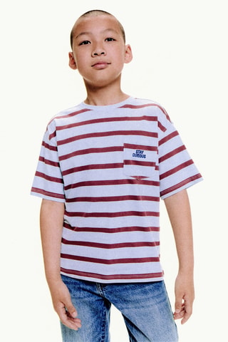 T-shirt rayures détail brodé - Bleu clair