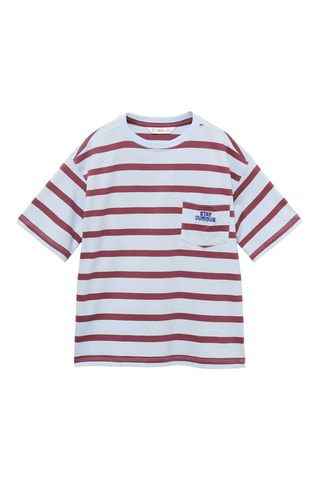 T-shirt rayures détail brodé - Bleu clair