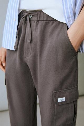 Pantalon coton lin cargo - Gris
