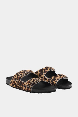 Sandale cuir imprimé animal - Noir