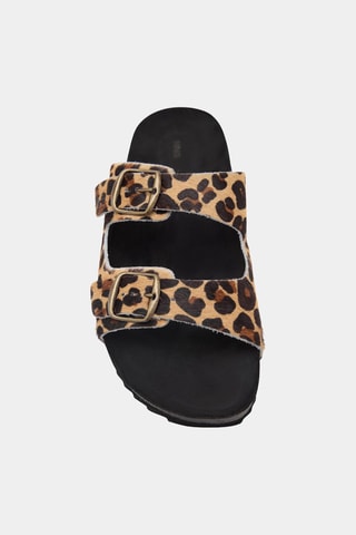 Sandale cuir imprimé animal - Noir