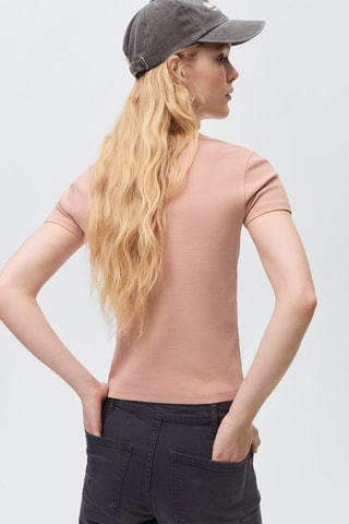 T-shirt crop maille côtelée - Rose