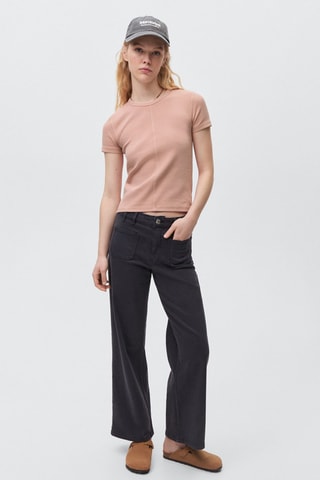 T-shirt crop maille côtelée - Rose