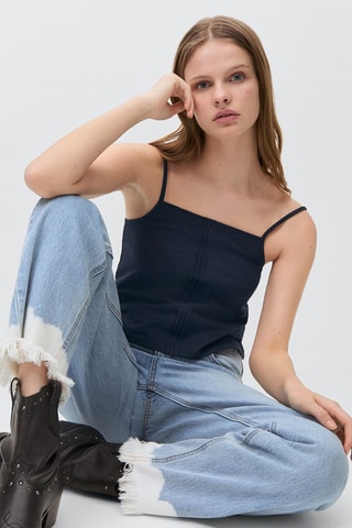 Top détail plissé - Bleu marine