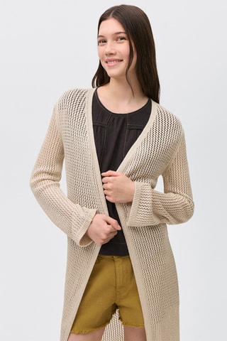 Cardigan long maille ajourée - Doré