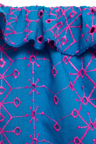 Top empiècement broderie suisse - Bleu