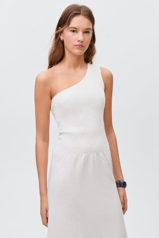 Robe asymétrique nid-d'abeilles - Blanc