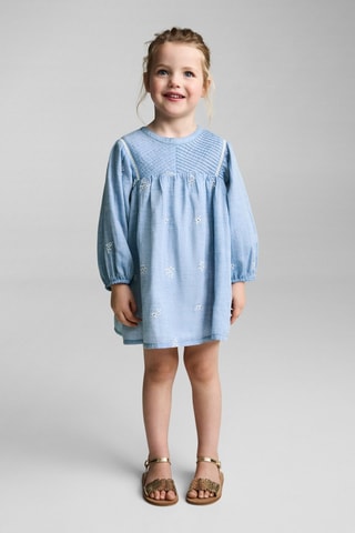Robe brodée coton - Bleu