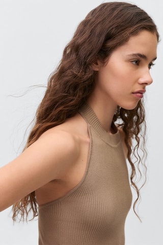Top maille côtelée ouverture au dos - Beige