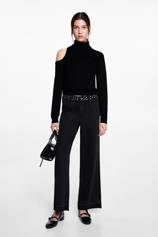 Pull-over asymétrique ouverture épaule - Noir