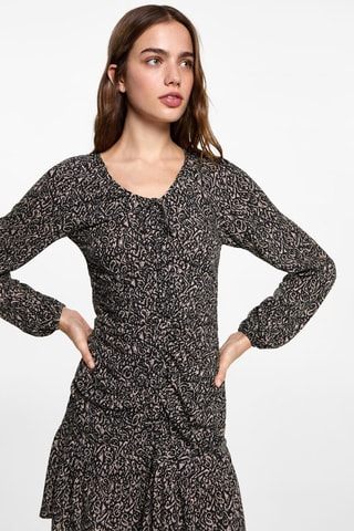 Robe froncée imprimée - Noir