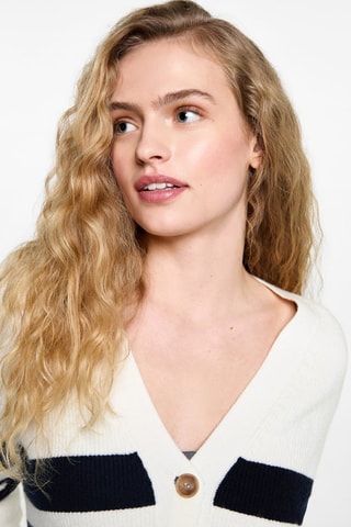 Cardigan maille rayures - Blanc