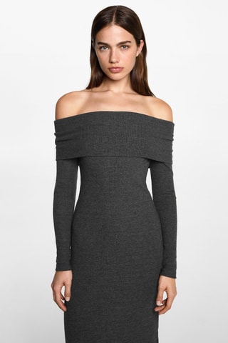 Robe midi épaules dénudées - Gris
