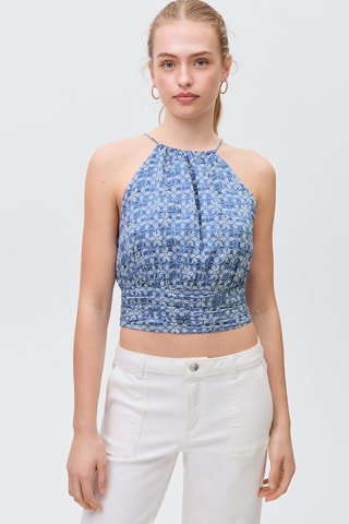 Crop top imprimé emmanchures américaines - Bleu marine
