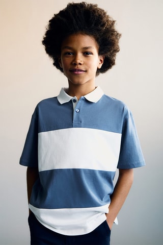 Polo coton à rayures - Bleu