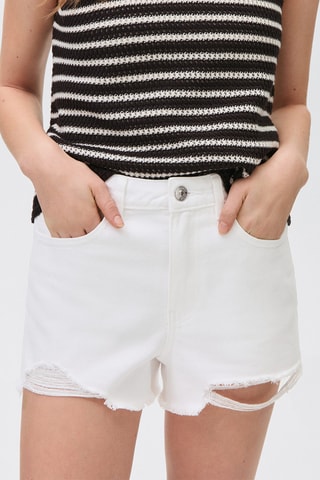 Short en jean revers effilochés - Blanc