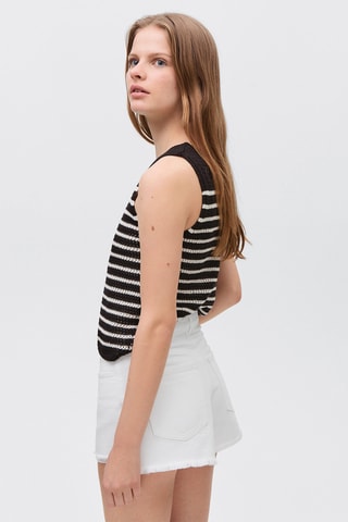 Short en jean revers effilochés - Blanc