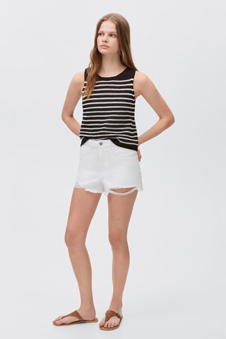 Short en jean revers effilochés - Blanc