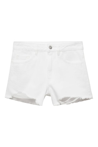 Short en jean revers effilochés - Blanc