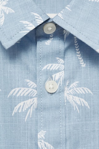 Chemise coton en imprimé palmiers - Bleu