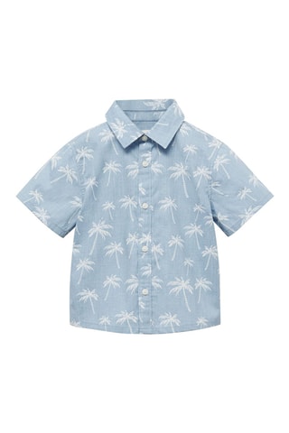 Chemise coton en imprimé palmiers - Bleu