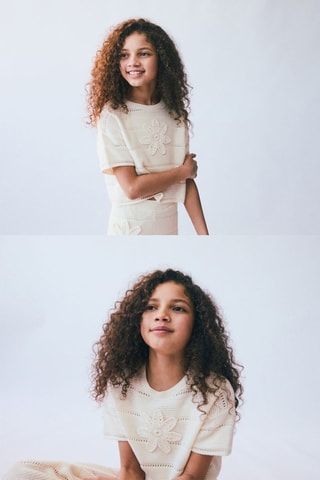 Pull-over crochet manches courtes - Blanc