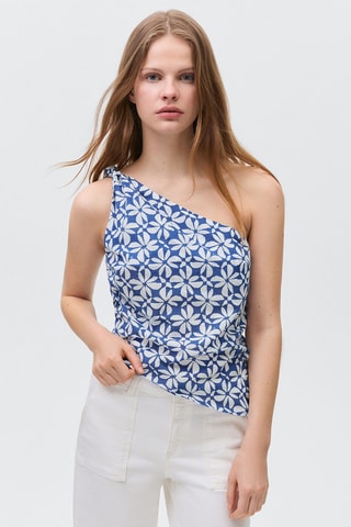 Top asymétrique imprimé - Bleu