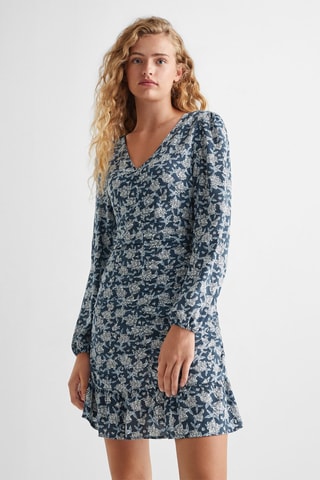 Robe à fleurs détail froncé - Bleu marine