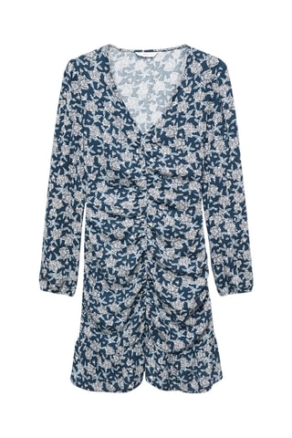 Robe à fleurs détail froncé - Bleu marine