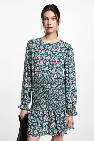 Robe froncée imprimée lettres - Bleu marine