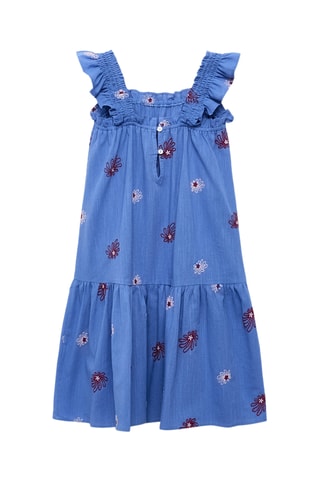 Robe brodée fleurs - Bleu
