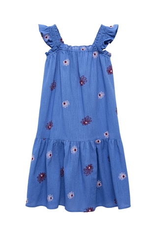 Robe brodée fleurs - Bleu