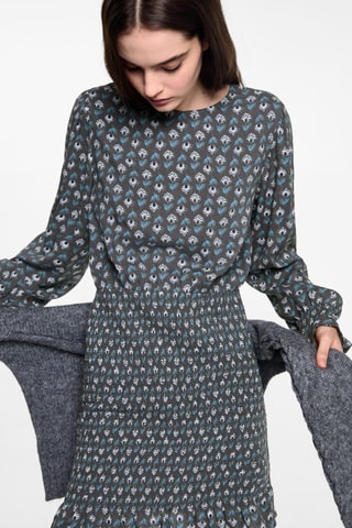 Robe imprimée détail froncé - Gris