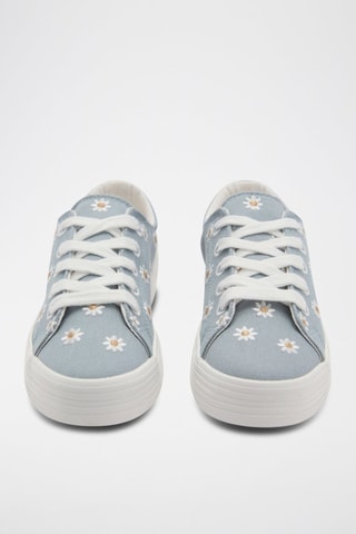 Tennis brodées à fleurs - Bleu