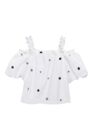 Blouse coton détails brodés - Blanc