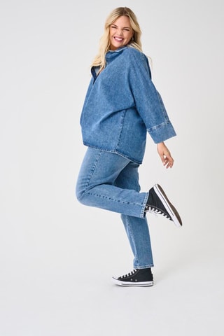 Jean straight taille haute - Bleu cobalt