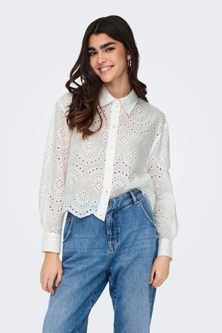 Camisa loose con bordado inglés - Blanco