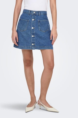 Jupe droite en jean taille haute - Bleu marine
