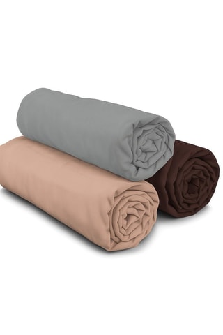 3 sábanas bajeras de algodón 57 hilos/cm² - Rosa, gris claro y chocolate