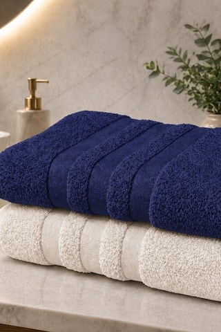 2 toallas de ducha - Beige y azul oscuro - 70 x 140 cm