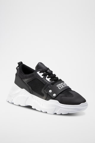 Zapatillas de piel con plataforma - Negro