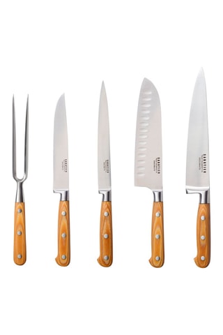 4 Roestvrijstalen Messen en 1 Vleesvork Essentiel