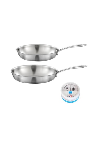 2 Roestvrijstalen Koekenpannen Gourmet en 1 Zilversteen Citron - 24/28 cm en 300 g