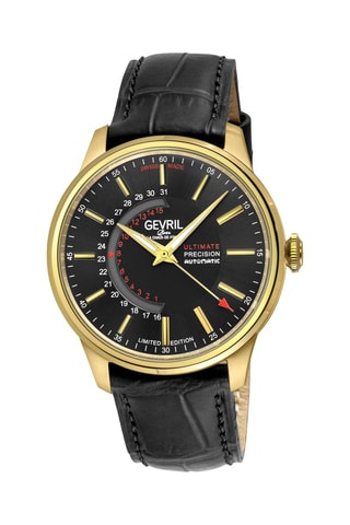 Relógio automático em couro Guggenheim Sellita SW200-1 Preto e dourado