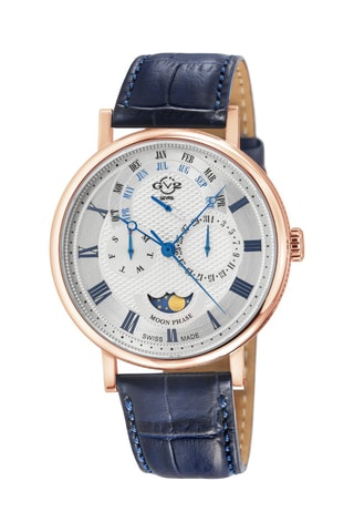 Relógio de quartzo em couro Maestro - Azul e dourado-rosa