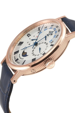 Relógio de quartzo em couro Maestro - Azul e dourado-rosa