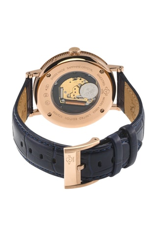 Relógio de quartzo em couro Maestro - Azul e dourado-rosa