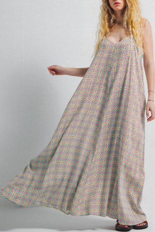 Robe longue Mayane - Beige et rose
